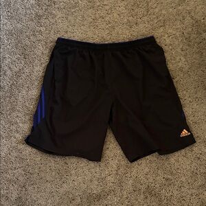 Adidas Men's Black Athletic Shorts with Blue and Orange Accents